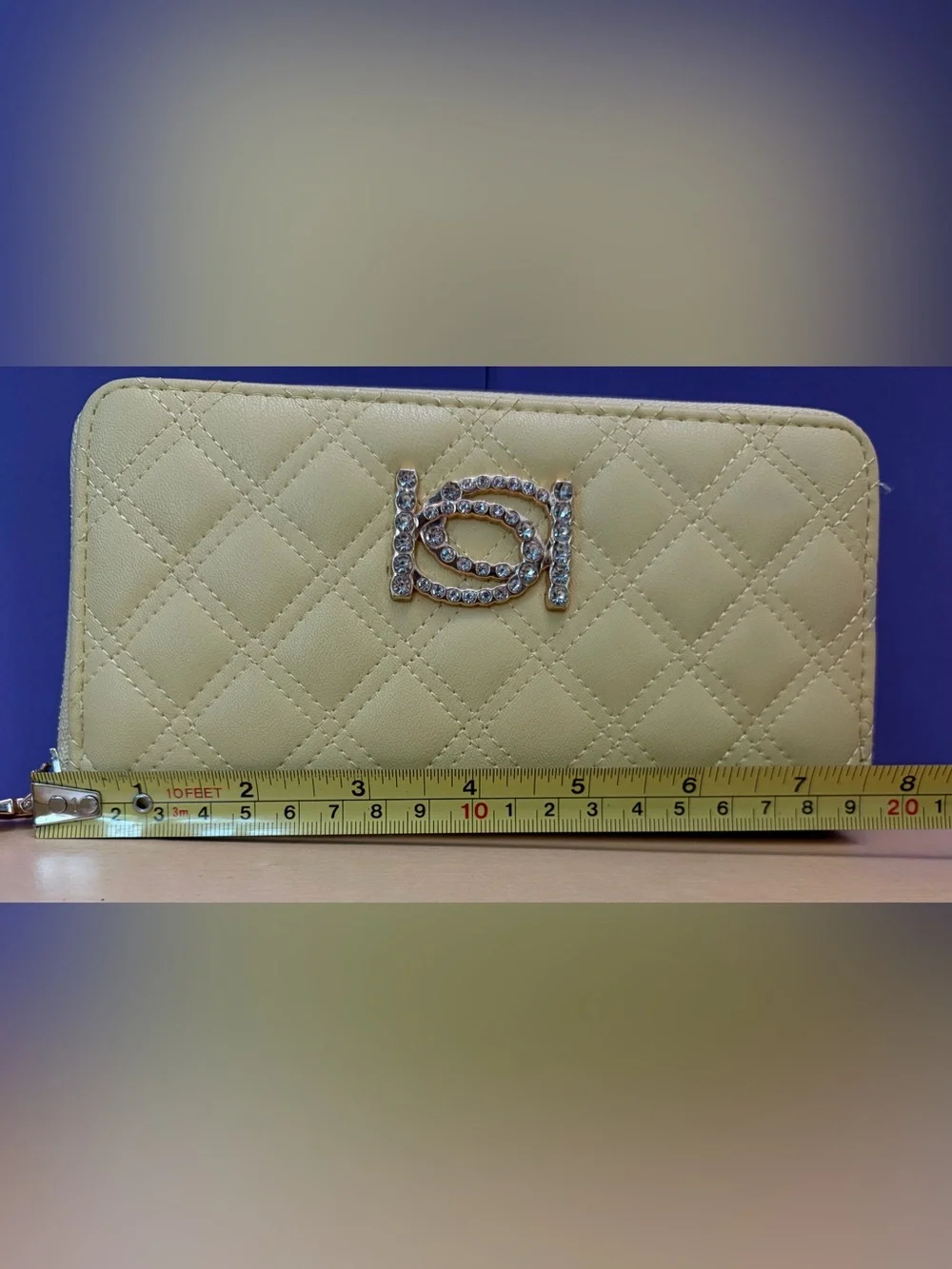 BEBE Yellow Quilted Wristlet Wallet with Gold Accents